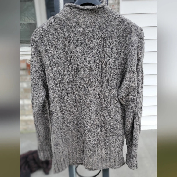 American Eagle Wool Blend  Grey Sweater Mock neck Cable Knit Mens Large - Picture 4 of 7